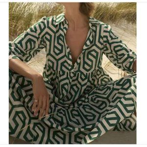 ZARA Green The Karen Geometric Print Maxi Shirt Dress Size XS